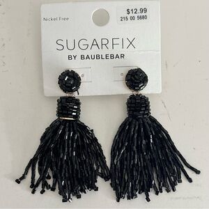 Sugarfix by Baublebar Black Beaded Tassel Drop Earrings, NWT
